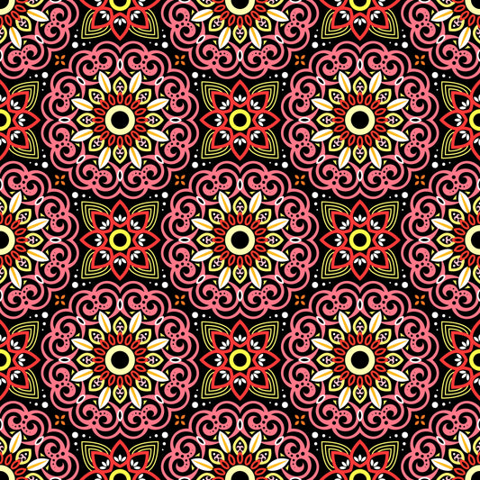 Red - Yellow Mandala Fabric - 149