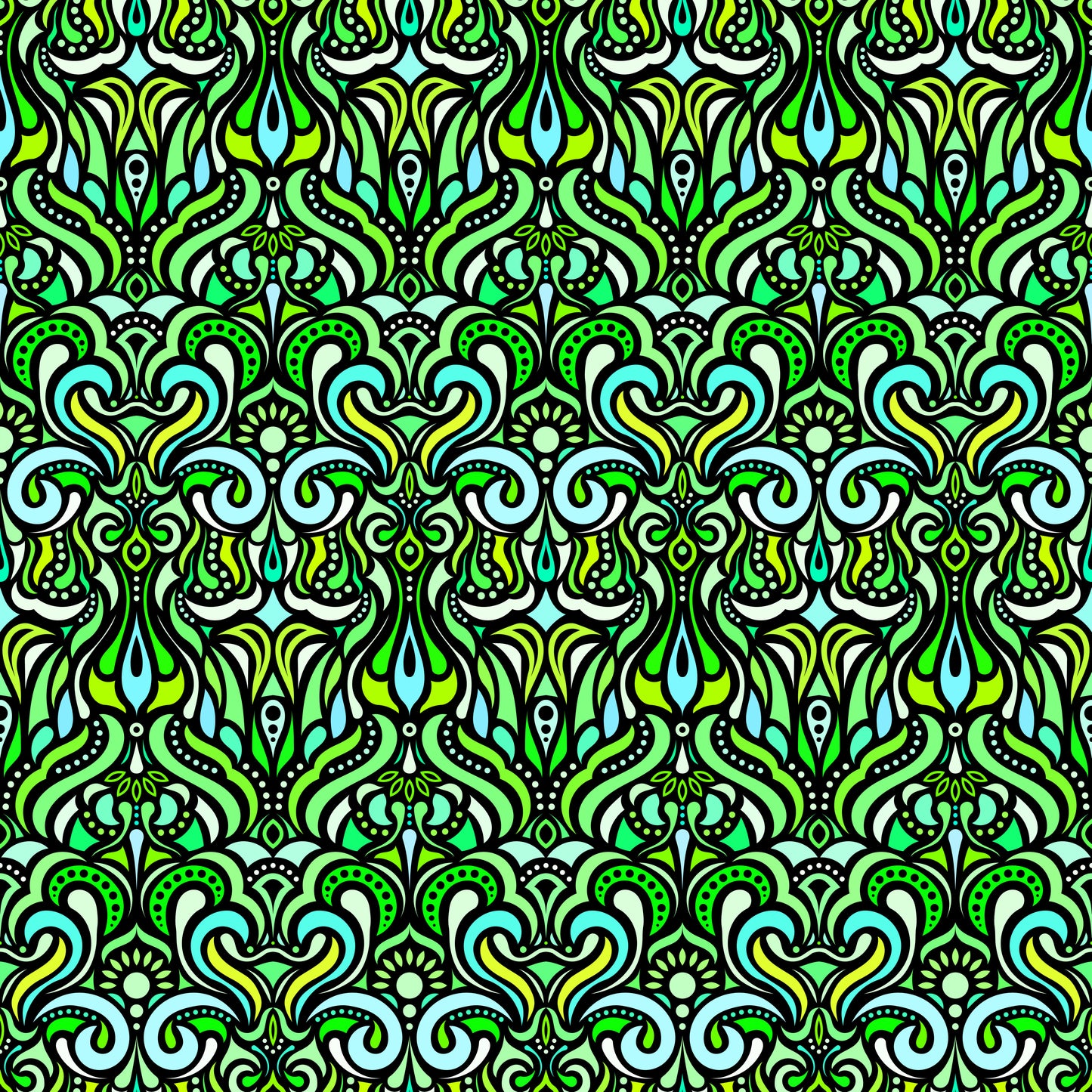 Turquoise - Green Abstract Doodle Fabric 1012