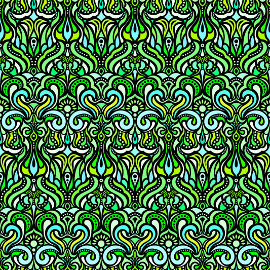 Turquoise - Green Abstract Doodle Fabric 1012