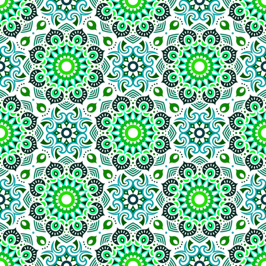 Turquoise - Green Mandala Fabric - 193i