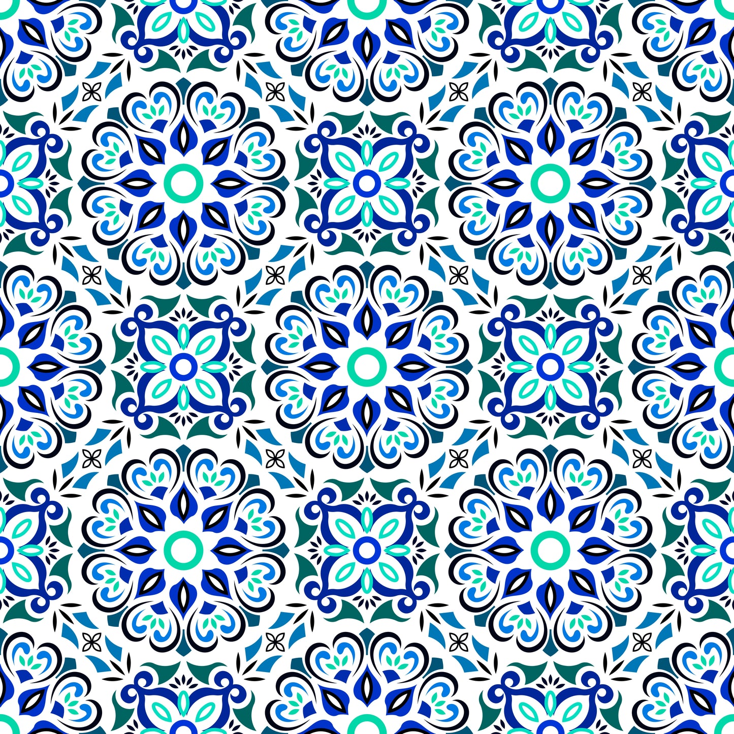 Turquoise - Blue Mandala Fabric - 206i