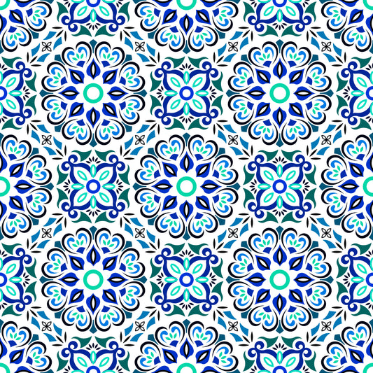 Turquoise - Blue Mandala Fabric - 206i