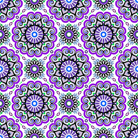 Purple - Green - Blue Mandala Fabric - 179i