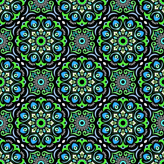 Green - Blue Mandala Fabric - 209