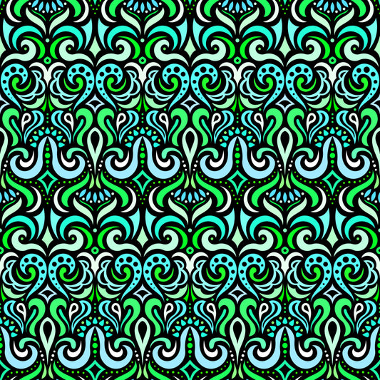 Turquoise - Green Abstract Doodle Fabric 1001
