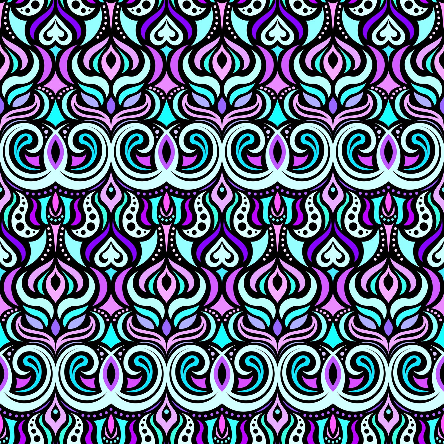 Turquoise - Purple Abstract Doodle Fabric 1009.7