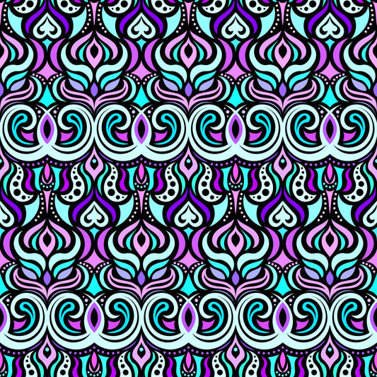 Turquoise - Purple Abstract Doodle Fabric 1009.7