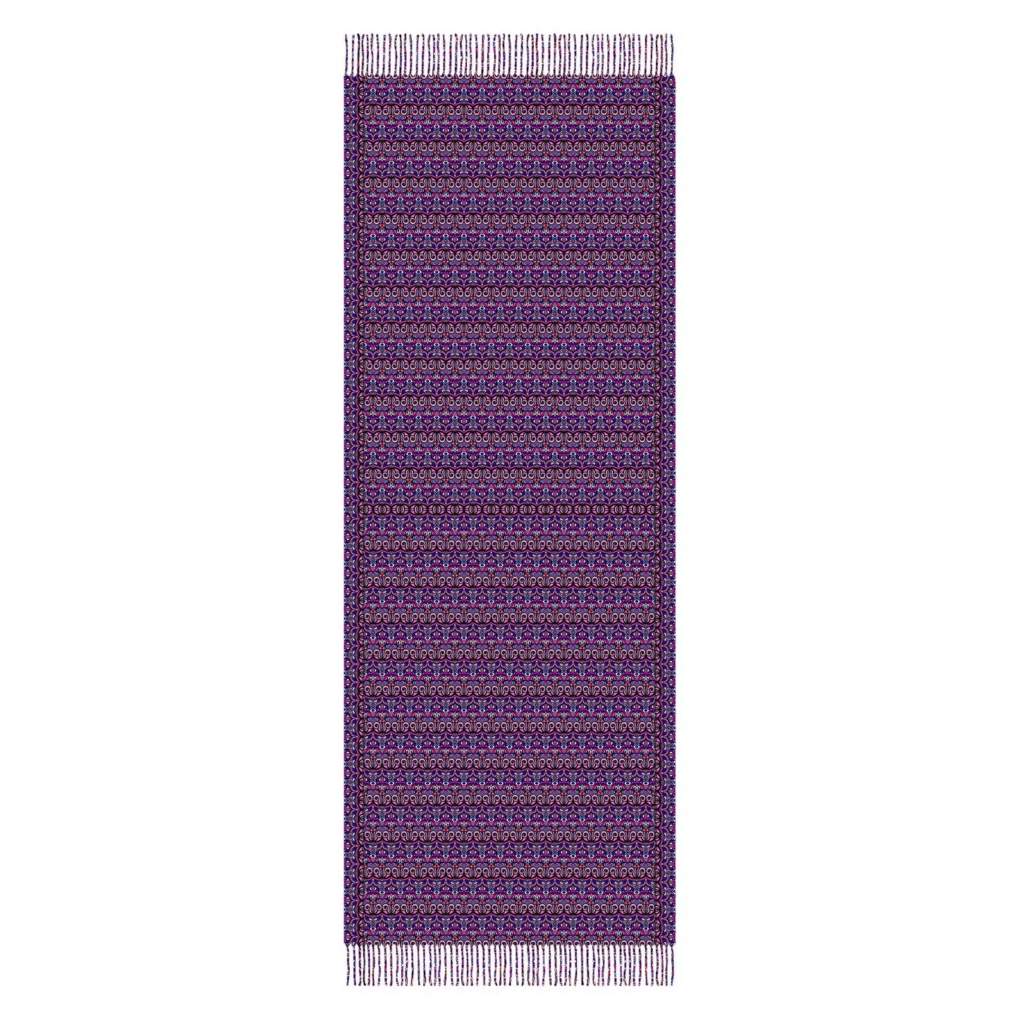 Pink - Purple - Blue Abstract Doodle Scarf with Tassels