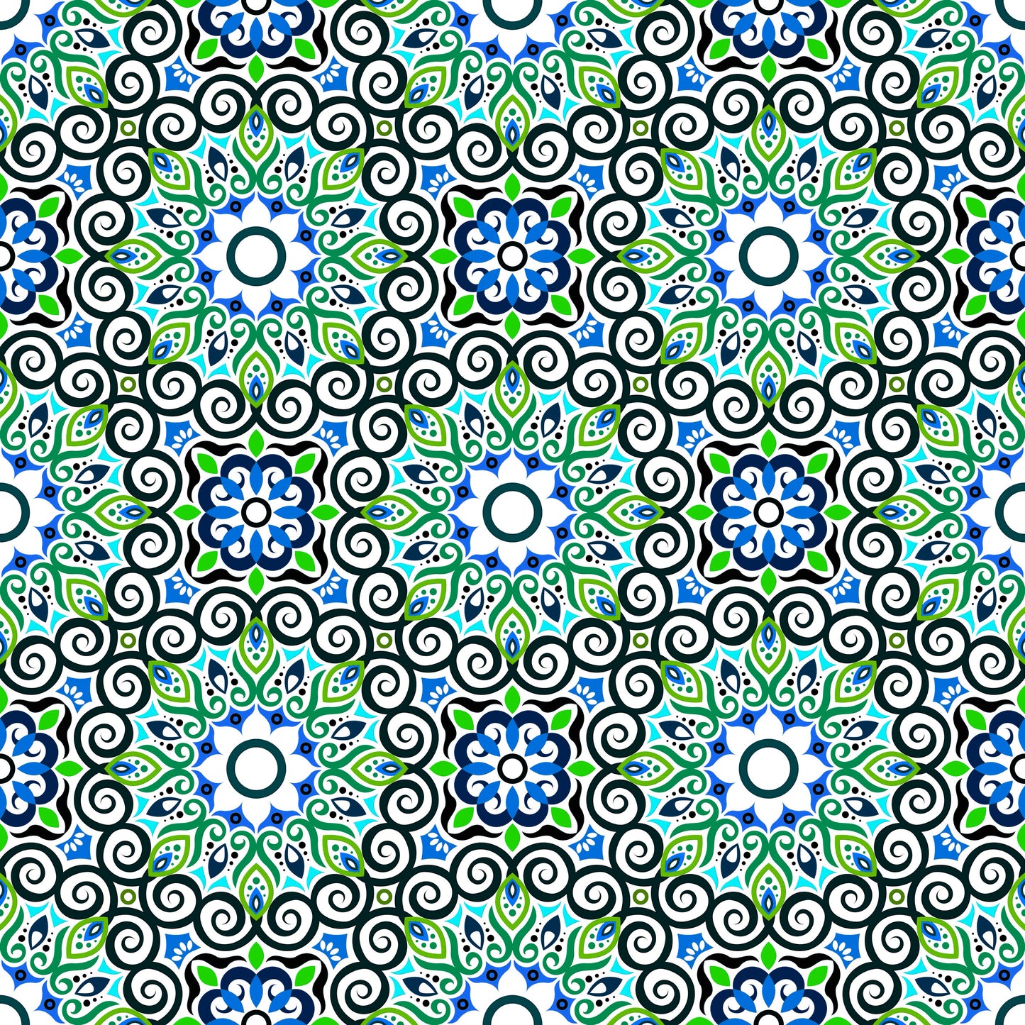 Green - Blue - Turquoise Mandala Fabric - 125i