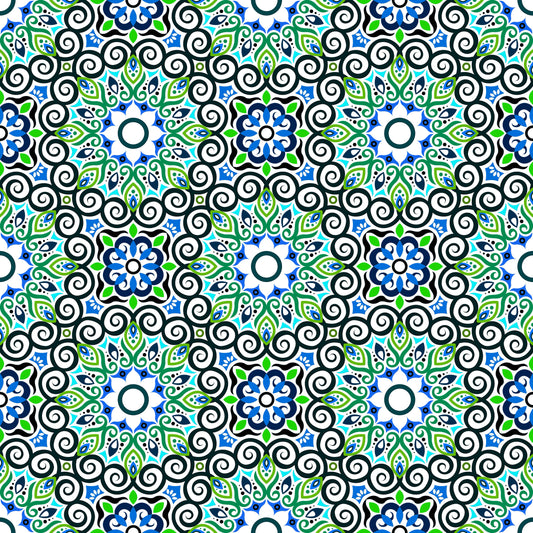 Green - Blue - Turquoise Mandala Fabric - 125i