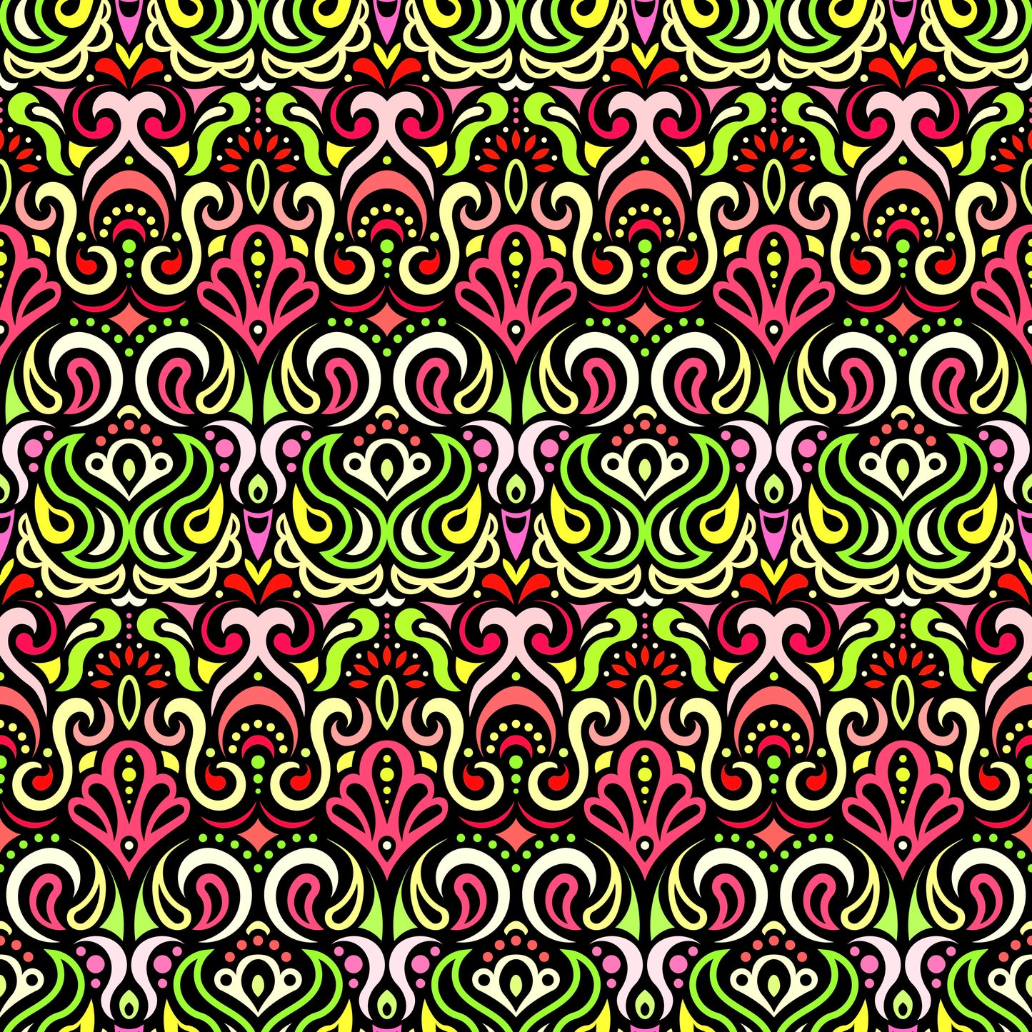 Red - Green - Yellow Abstract Doodle Fabric 1002