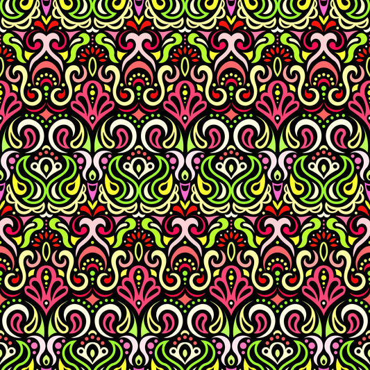Red - Green - Yellow Abstract Doodle Fabric 1002