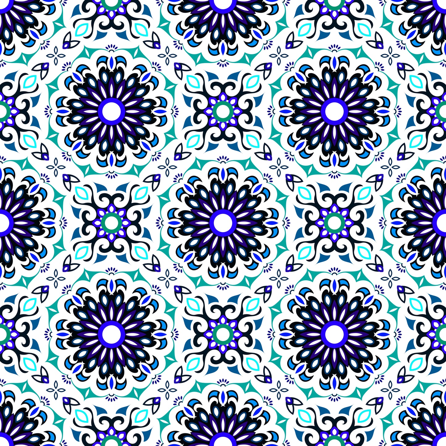Turquoise - Blue Mandala Fabric - 198i