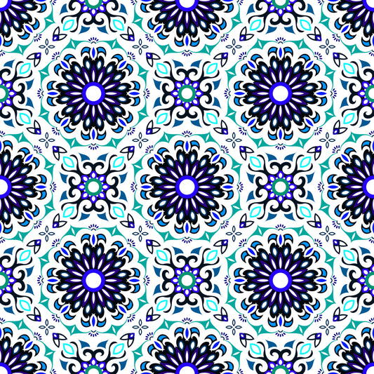 Turquoise - Blue Mandala Fabric - 198i