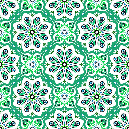 Turquoise - Green - Blue Mandala Fabric - 236i