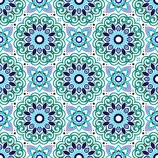 Turquoise - Blue Mandala Fabric - 149i