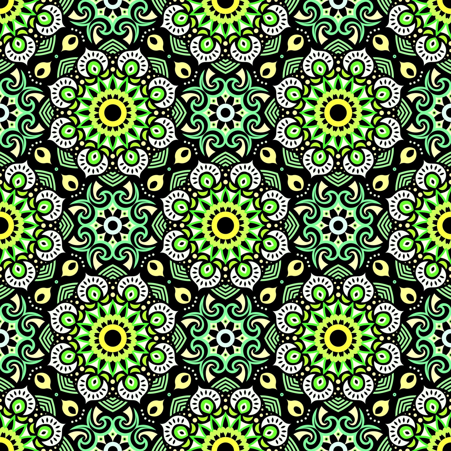 Green - Yellow Mandala Fabric - 193