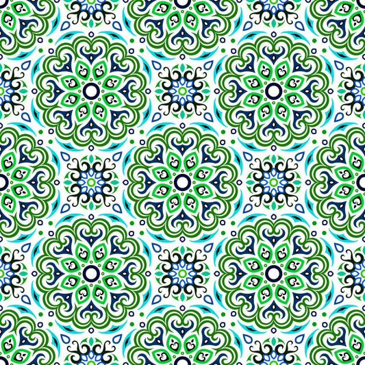 Green - Turquoise - Blue Mandala Fabric - 155i