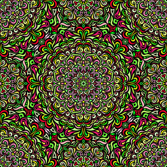 Green - Red - Yellow Mandala Fabric 2005