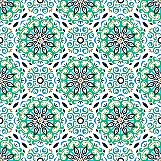 Green - Blue - Turquoise Mandala Fabric - 165i