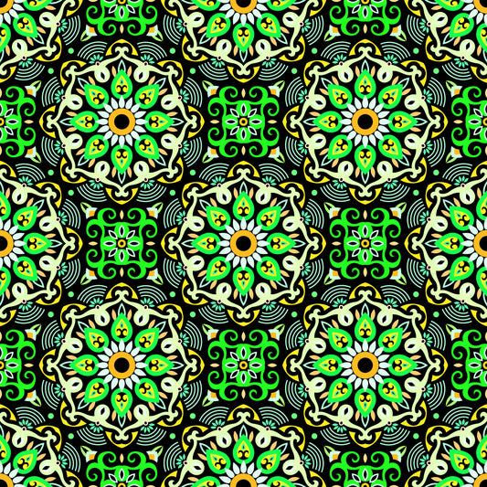 Green - Yellow - Orange Mandala Fabric - 140