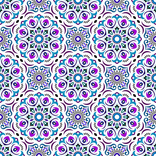 Blue - Purple Mandala Fabric - 209i