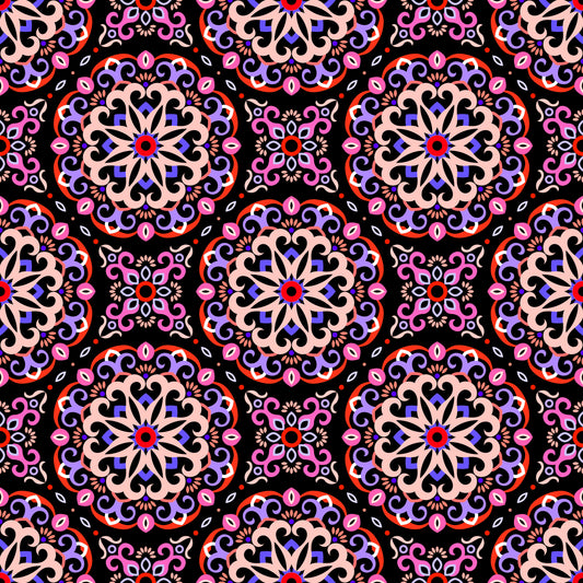 Red - Blue - Pink Mandala Fabric - 188