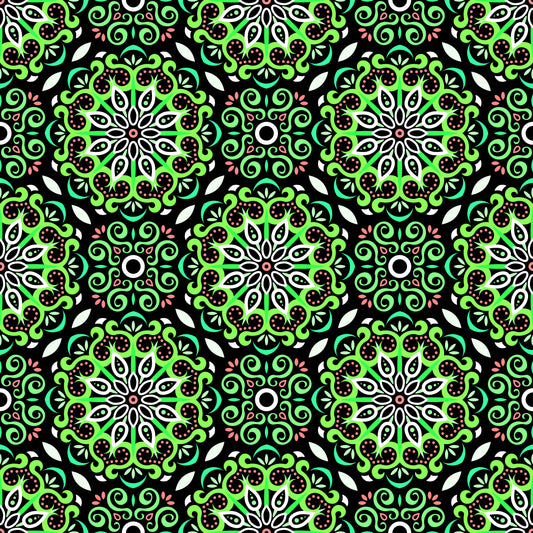 Green - Red Mandala Fabric - 165