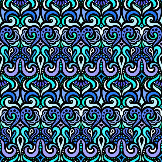 Blue - Turquoise Abstract Doodle Fabric 1001