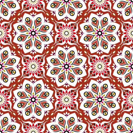 Red - Yellow Mandala Fabric - 236i