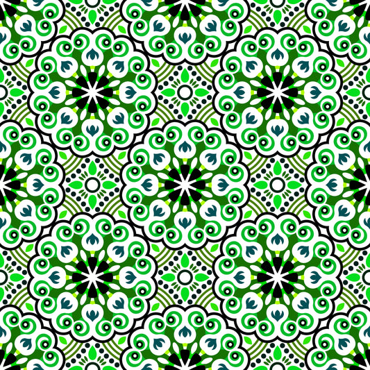 Green - Teal Mandala Fabric - 132i