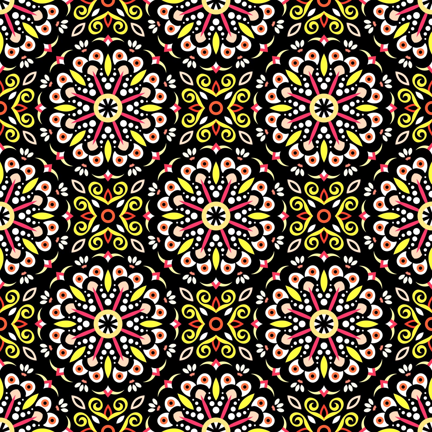 Yellow - Red - Orange Mandala Fabric - 156