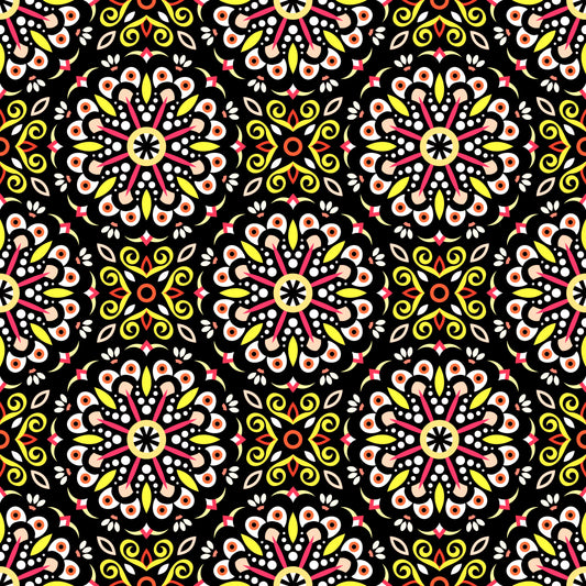 Yellow - Red - Orange Mandala Fabric - 156