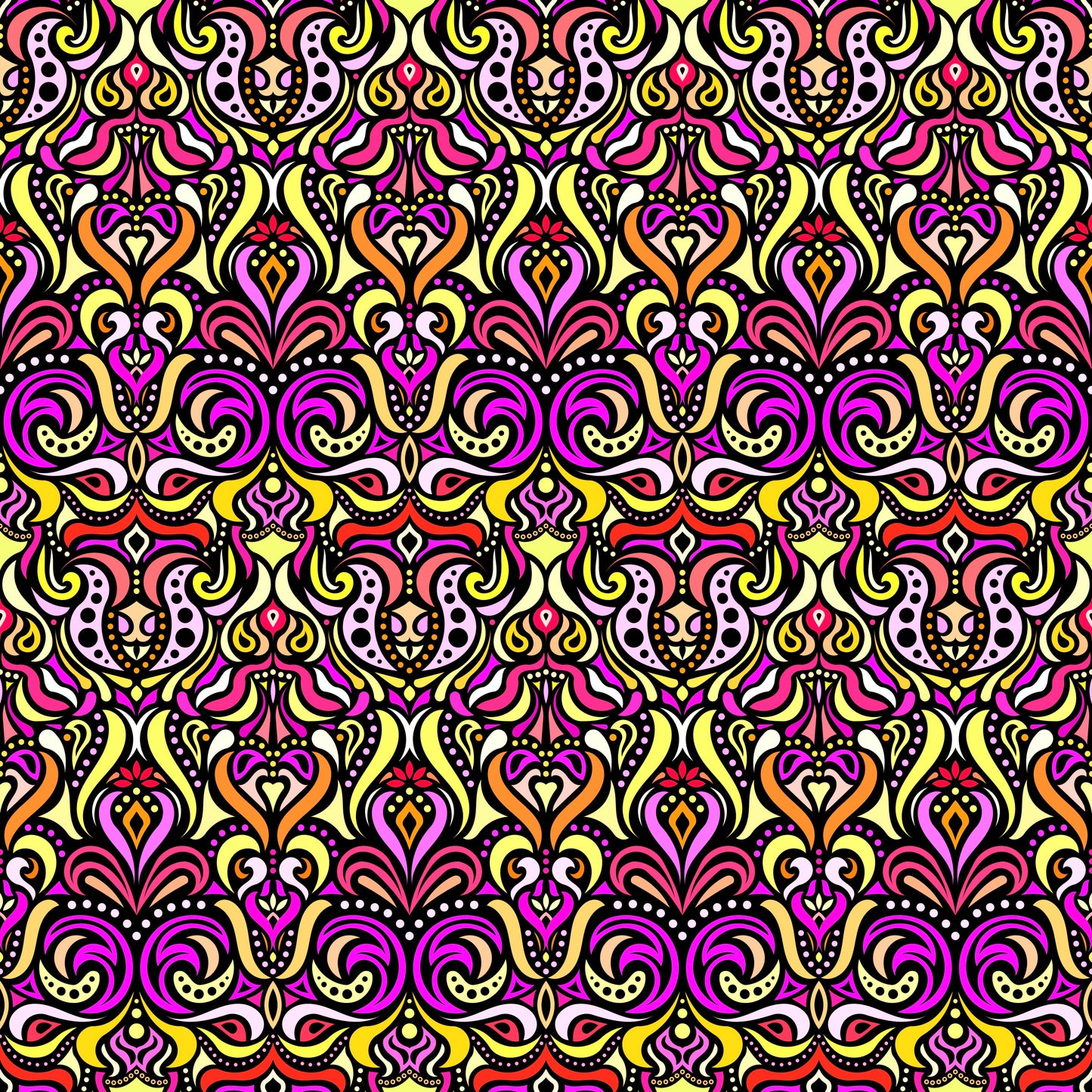 Pink - Yellow - Orange Abstract Doodle Fabric 1011.4
