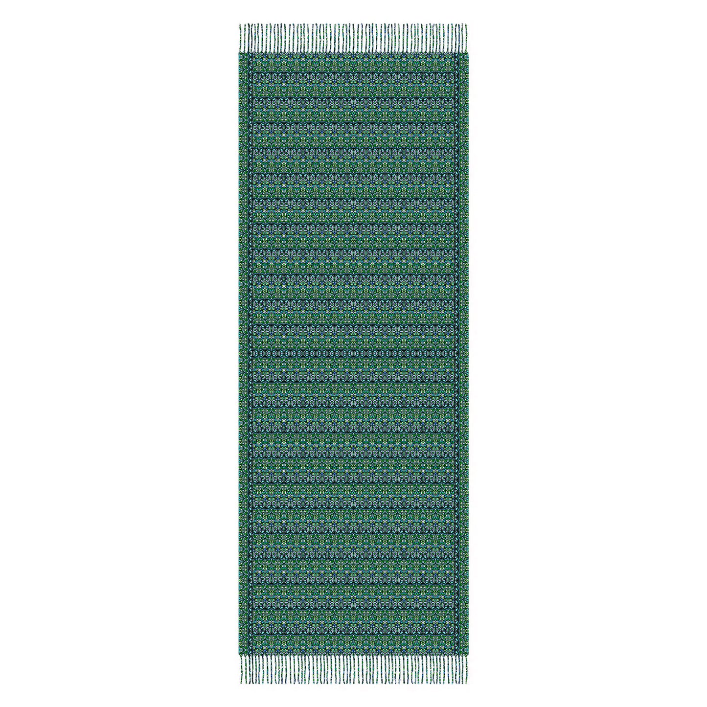 Turquoise - Green - Blue Abstract Doodle Scarf with Tassels