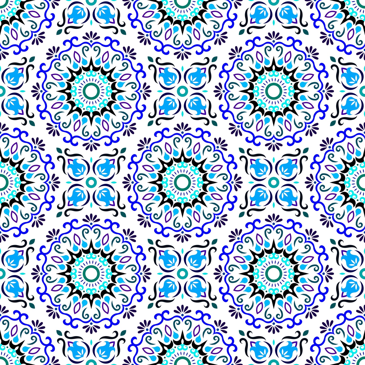 Blue - Turquoise Mandala Fabric - 174i