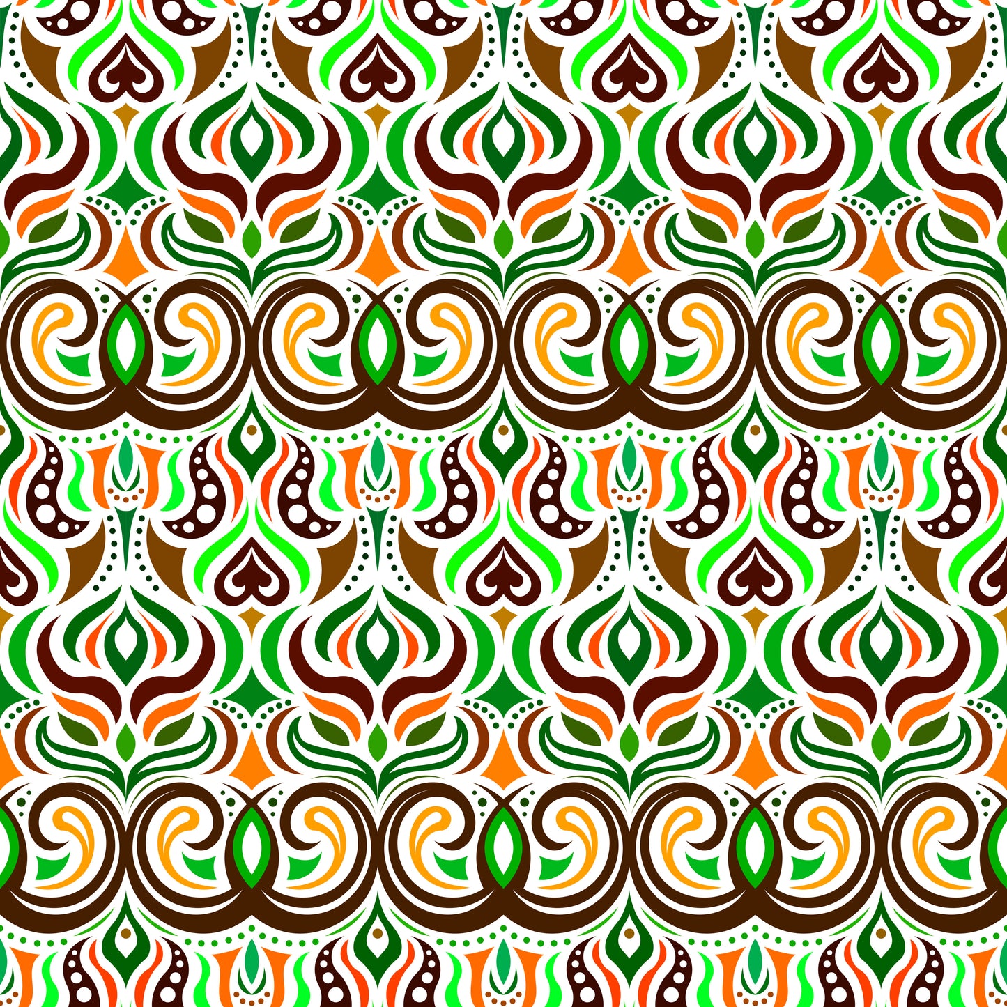 Green - Orange - Brown Abstract Doodle Fabric 1009.7i