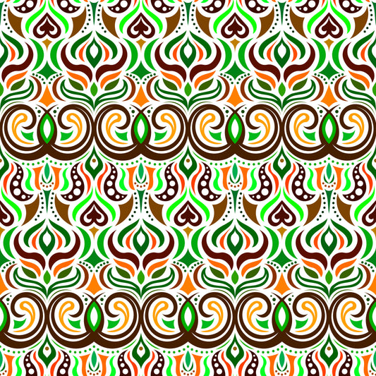 Green - Orange - Brown Abstract Doodle Fabric 1009.7i