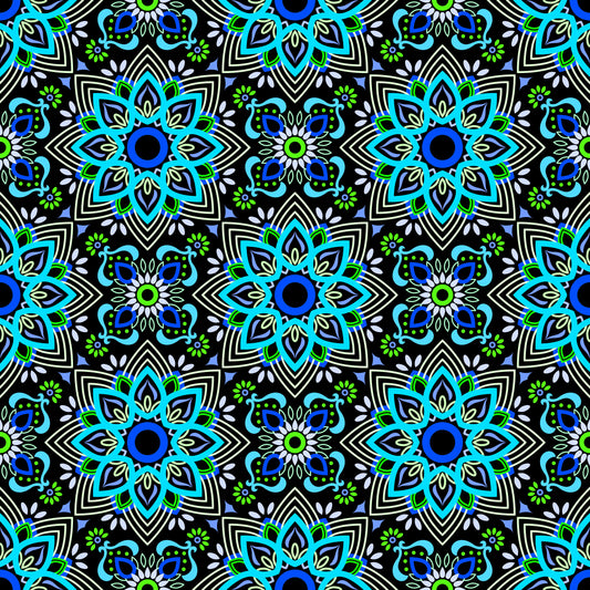 Turquoise - Green - Blue Mandala Fabric - 145