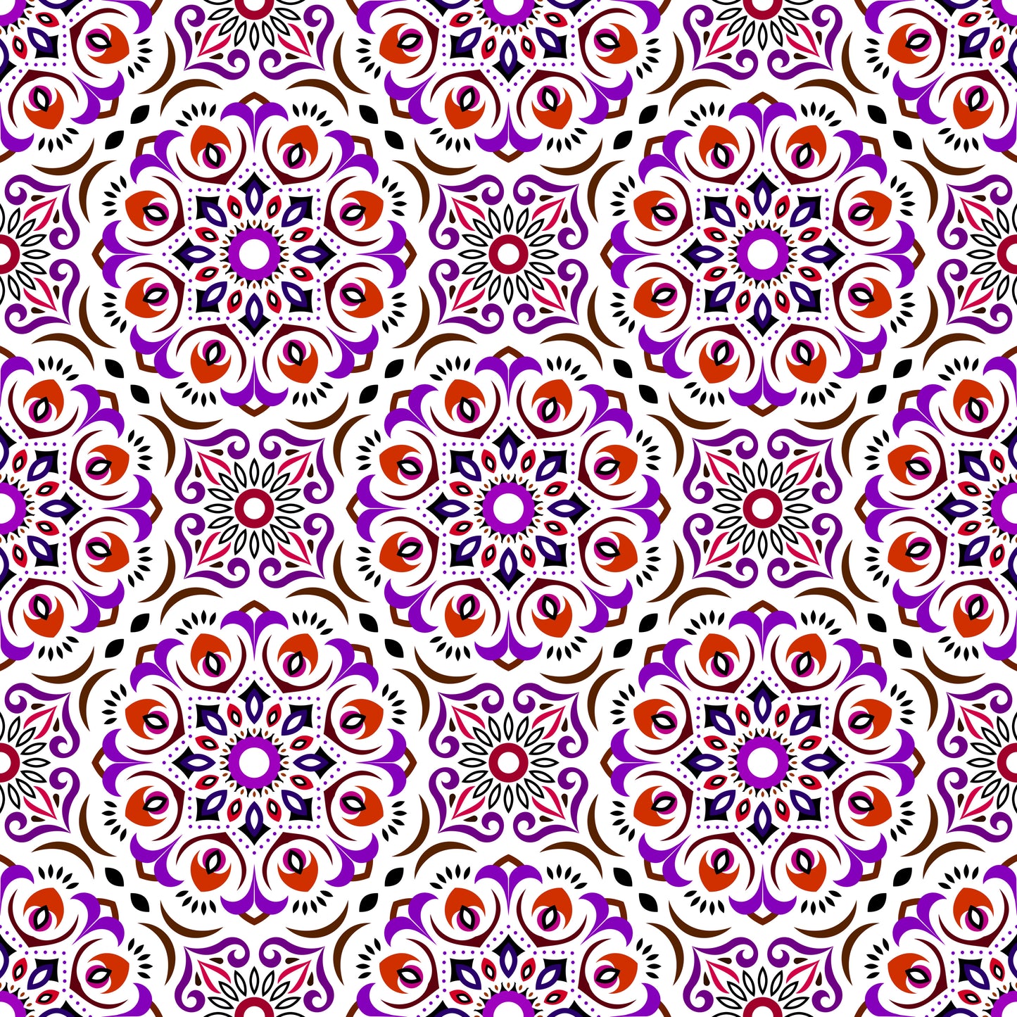 Purple - Red Mandala Fabric - 209i