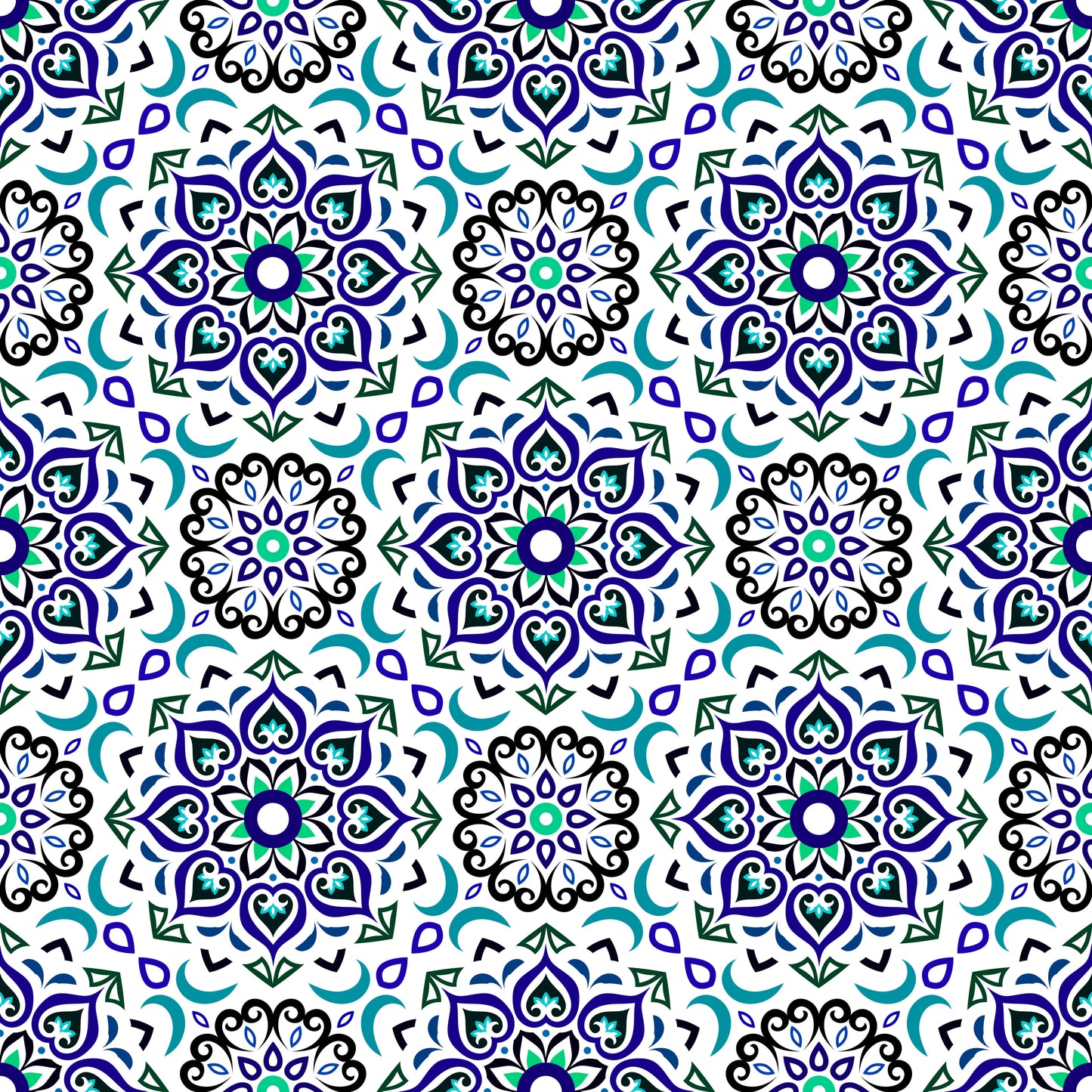 Blue - Turquoise Mandala Fabric - 213i