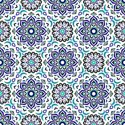 Blue - Turquoise Mandala Fabric - 213i