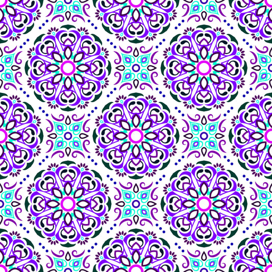 Purple - Turquoise Mandala Fabric - 160i