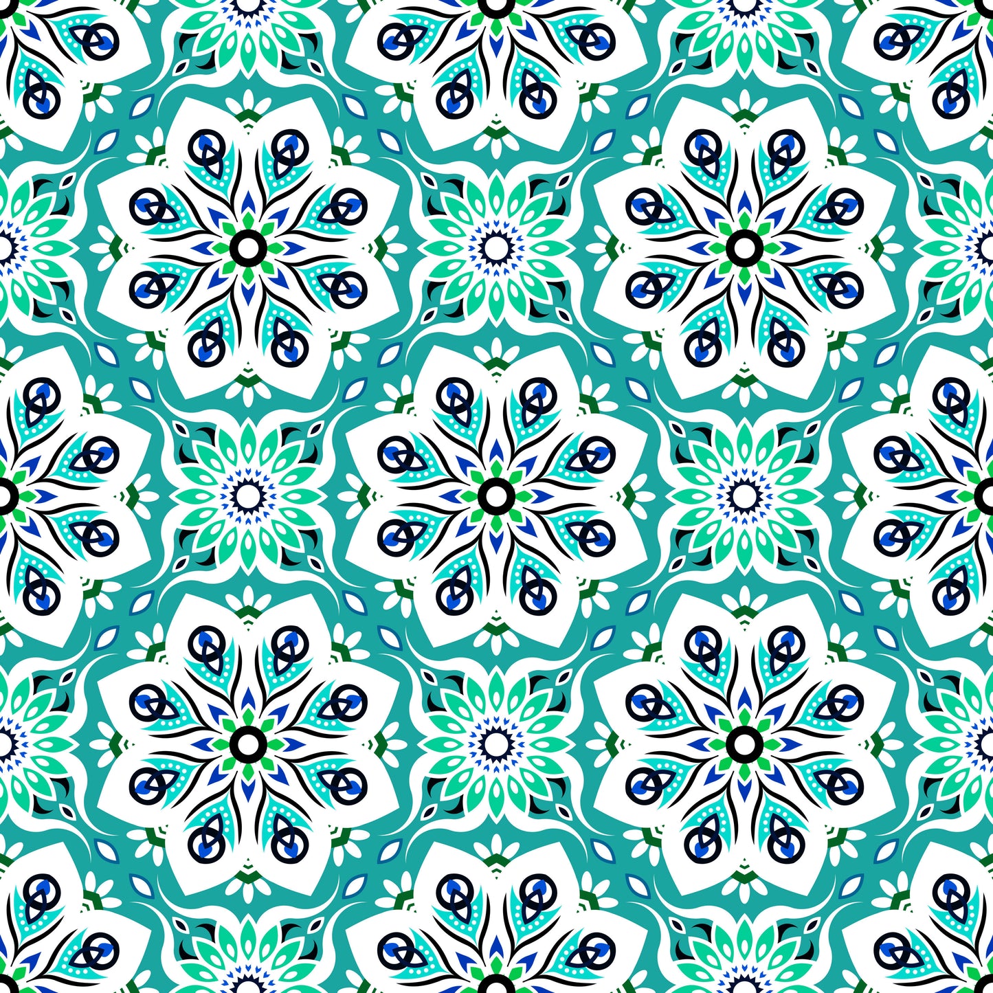 Turquoise - Blue - Green Mandala Fabric - 236i