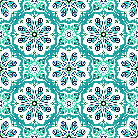 Turquoise - Blue - Green Mandala Fabric - 236i