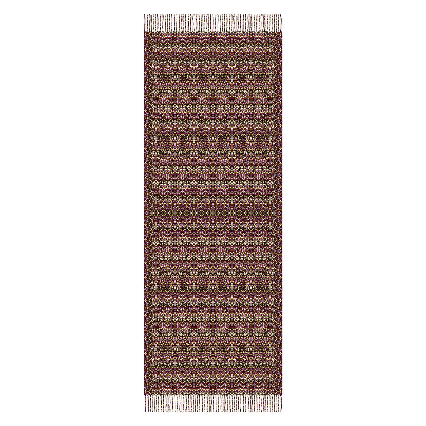 Yellow - Red - Pink Abstract Doodle Scarf with Tassels