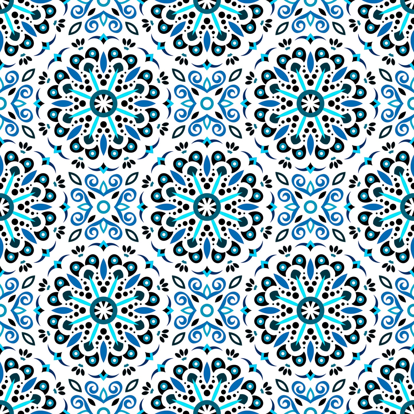 Turquoise - Blue Mandala Fabric - 156i