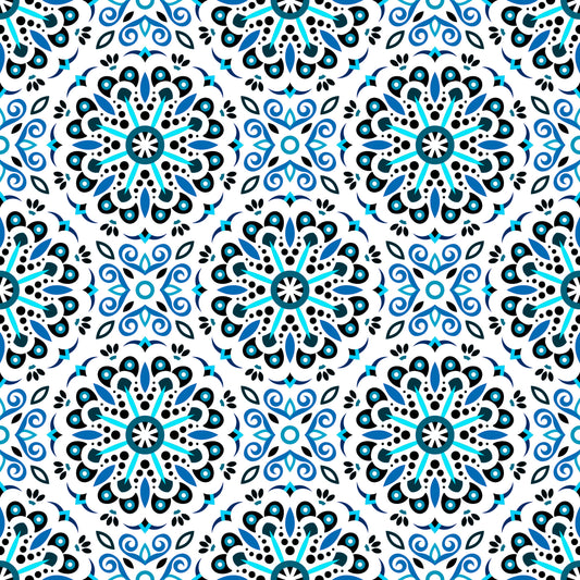 Turquoise - Blue Mandala Fabric - 156i
