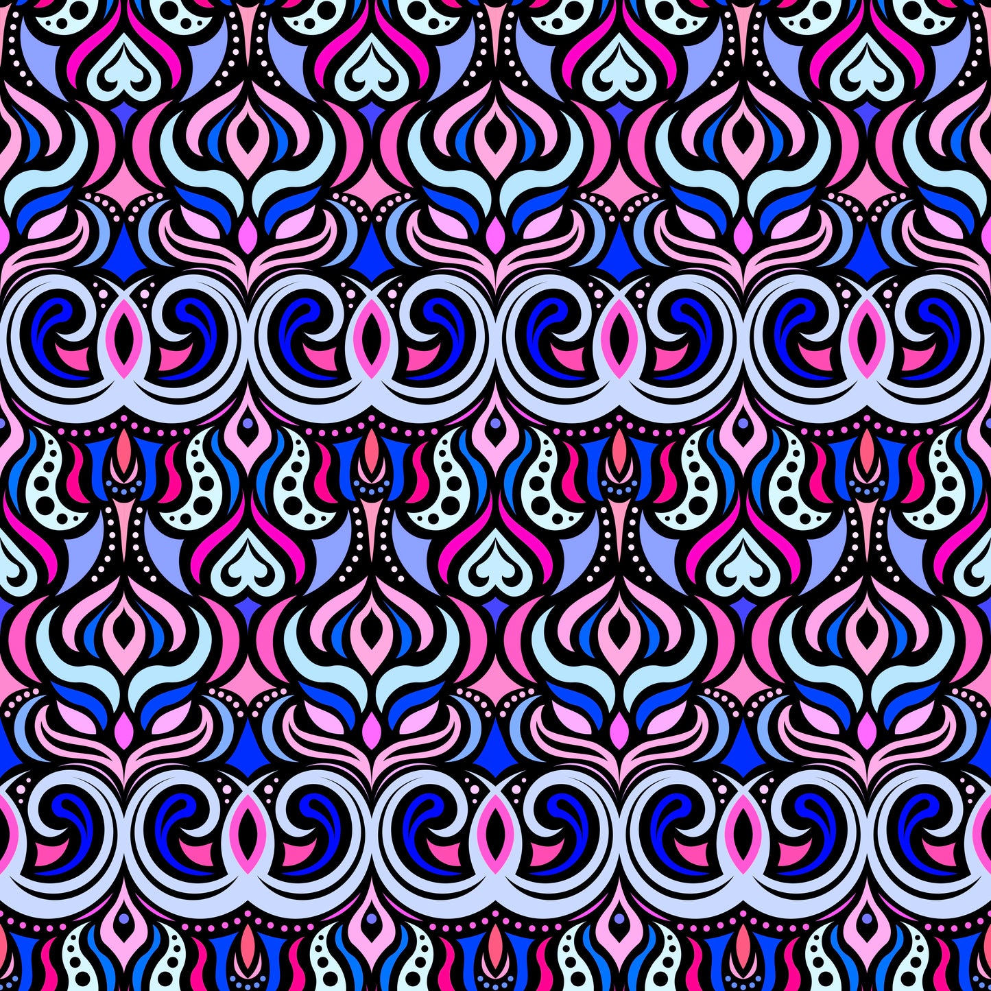 Blue - Pink - Turquoise Abstract Doodle Fabric 1009.7