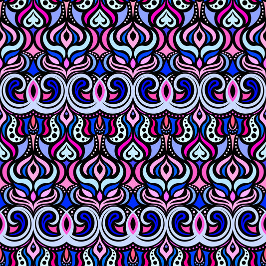 Blue - Pink - Turquoise Abstract Doodle Fabric 1009.7